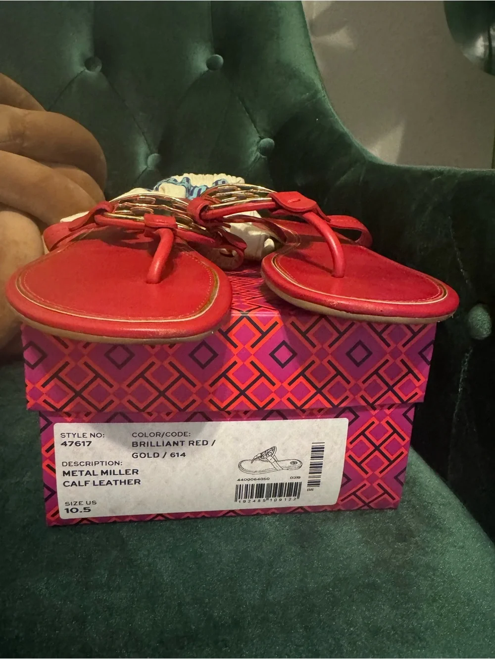 Tory Burch Brilliant Red Leather Sandals with Gold Logo